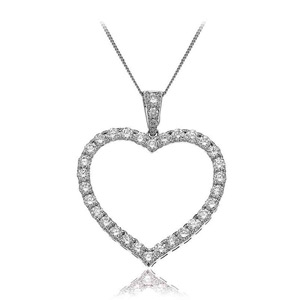 14 Karat White Gold Heart Necklace with 1/5 Carat Diamonds