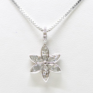 14K Diamond Marquis Necklace in 14K White Gold