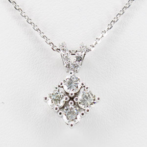 Diamond Pendant Necklace with Four Round Diamonds in White Gold