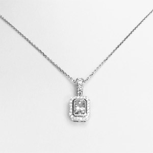 .95 Ct. Rectangular Diamond Necklace 14K White Gold Chain