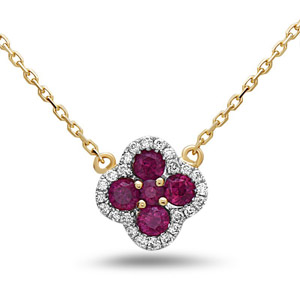 Diamond Ruby Necklace in 14K Yellow Gold