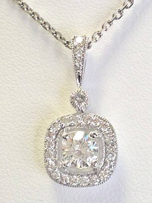 Diamond Pendant Necklace 1.10 ct. tw Round Chain 14K White Gold