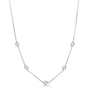 White Gold Necklace 16 inches in Length, with Five Round Diamonds