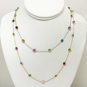 Gold Necklace Semi-Precious Gems: Amethyst, Peridot, Citrine, Topaz, Garnet