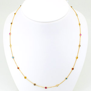 Semi-precious Stones Necklace in 14K Yellow Gold