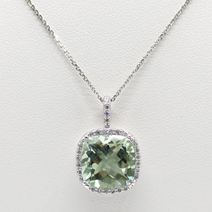 Green Amethyst and Diamond Necklace Adjustable from 16 to 22 Inches