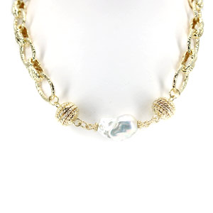 Italian Necklace 18 K Yellow Gold Vermeil Detachable Pearl Center