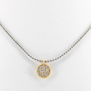 Adjustable Length Italian Necklace White Gold Vermeil 10 mm Yellow Gold Pendant