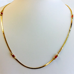 14K Yellow Gold Necklace With Five Pink Coral Beads