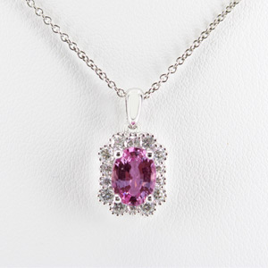 Pink Sapphire and Diamonds Necklace in 18 K White Gold