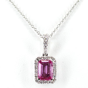 1.25 Carats Pink Sapphire Necklace with .25 Ct Diamonds 18 K White Gold