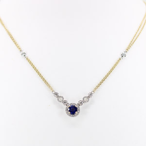 Round Sapphire and Diamond Necklace