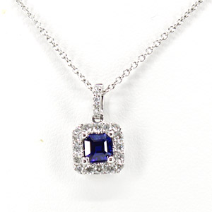 1 Carat Blue Sapphire and .30 Carats Of Diamonds Necklace
