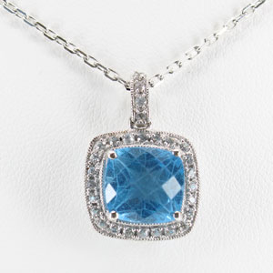 2.50 Ct Natural Blue Topaz and White Sapphires Necklace