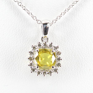14 K White Gold Necklace with 1.15 Ct Yellow Sapphire & .25 Ct Diamonds