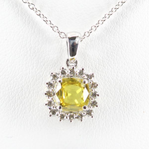 14 K White Gold Necklace with 1.15 Ct Yellow Sapphire & .25 Ct Diamonds