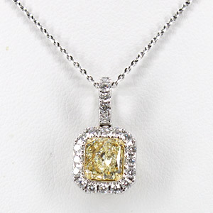Light Fancy Yellow Diamond Necklace 18K White Gold