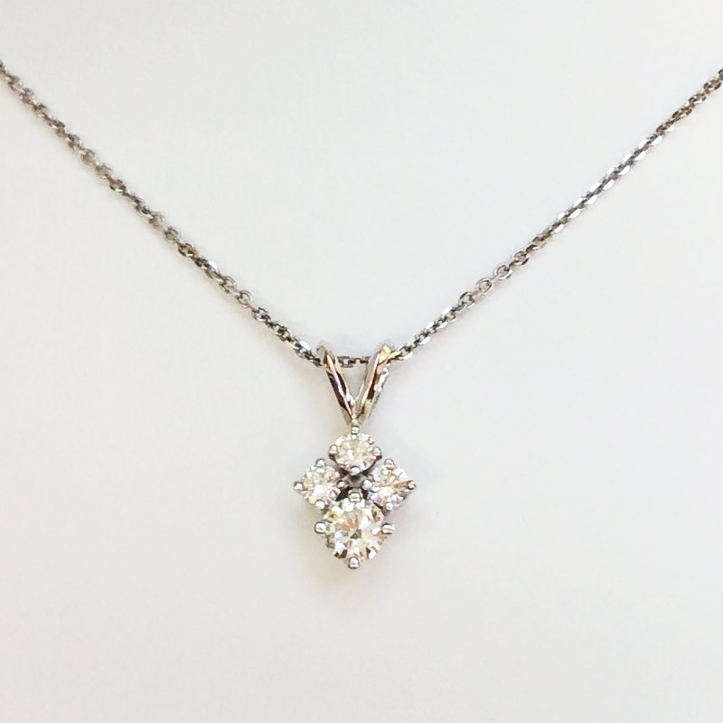 4 Round Diamonds Necklace in 14K White Gold, .92 Ct.tw