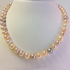 9 mm Natural Multi Color Fresh Water Pearl Necklace 16 inches in Length