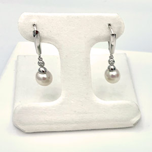 Imperial Pearls Earrings 8.5 Millimeters With Diamonds