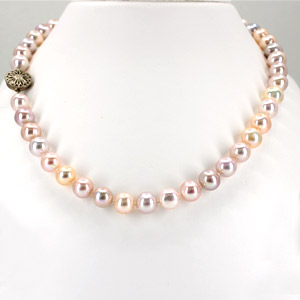 Multi Color Fresh Water Pearl Necklace in White, Silver, Peach, Rose Color 9 mm
