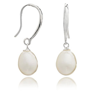 Teardrop 8.5 mm Pearl Hanging Earrings on Silver Hooks