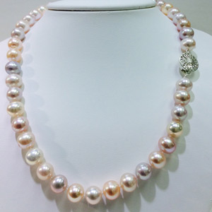 Multi Color 9 - 10 mm Pearl Necklace 18 inches Length