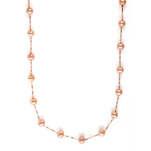 14K Rose Gold Tin Cup Pearl Necklace, 17 Inches Length