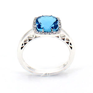 Natural Blue Topaz Cushion Shaped 14K White Gold Ring