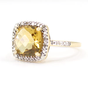 Cushion Shaped Citrine and .10 Carat Round Diamonds Ring in Yellow Gold