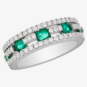 Emeralds and Diamond Ring in 14K White Gold