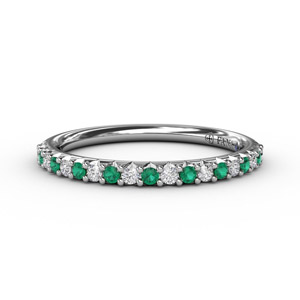 Emerald and Diamond Anniversary Band White Gold