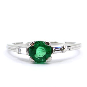 Emerald Diamond Baguettes Platinum Ring Tiffany Mounting