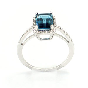 Emerald Shaped London Blue Sapphire and Diamonds Ring