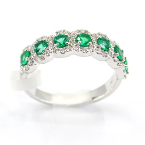 Emerald and Diamond Ring with 7 Round Natural Emeralds .41 Ct Diamonds
