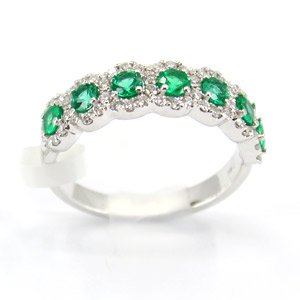 Emerald and Diamond Ring with 7 Round Natural Emeralds .41 Ct Diamonds