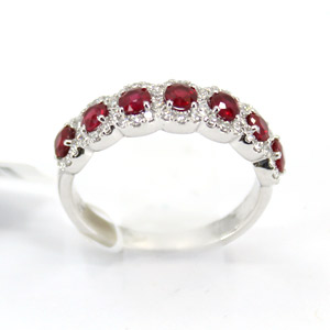 Ruby and Diamond Ring with 7 Round Rubies .41 Ct Diamonds