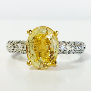Diamonds and Oval Yellow Sapphire 14K White Gold Ring