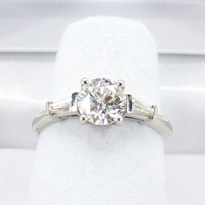 1.22 Ct. tw Round EGL Certified F SI 2 Platinum Engagement Ring.28 Ct. Baguettes