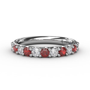 Ruby and Diamond Shared Prong Anniversary Band White Gold