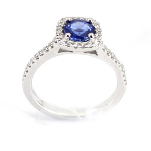 1 Carat Sapphire and .33 Ct Diamonds Ring in 18 K White Gold