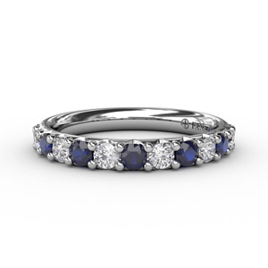 Sapphire and Diamond Shared Prong Anniversary Band White Gold