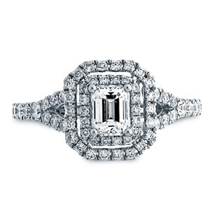 14 k White Gold Ring with .50 Carat Emerald Diamond GH SI2 and .63 Carat Rounds