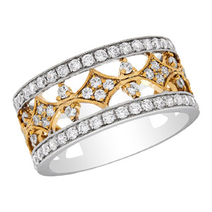 Yellow and White Diamonds White Gold ring 14K