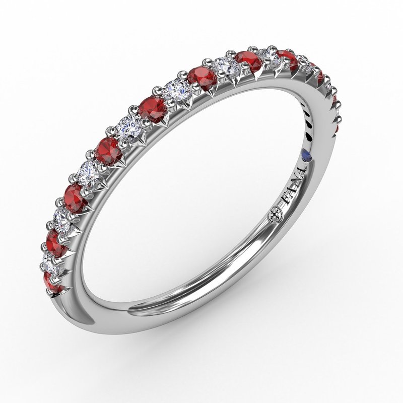 Ruby and Diamond Anniversary Band W6201R White Gold