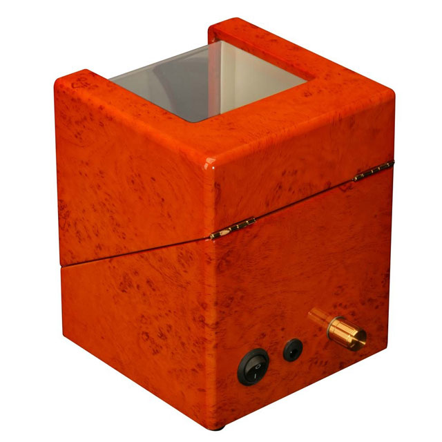 Single Watch Winder Burl Wood Exterior Bidirectional Timer