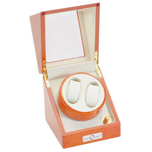 Diplomat Estate Double Watch Winder Burlwood Exterior Cream interior