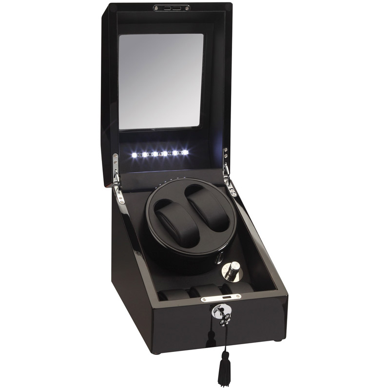 Diplomat LED Lit Double 2 Watch Winder Black With Additional Storage