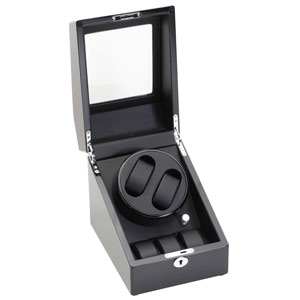 Diplomat Double 2 Watch Winder Black Wood Finish Black leatherette Interior Storage For 3 Watches