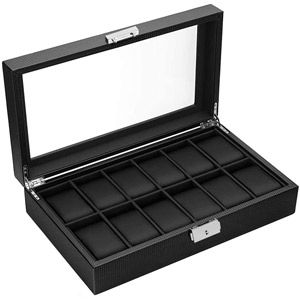 Black Carbon Fiber 12 Watches Organizer Case